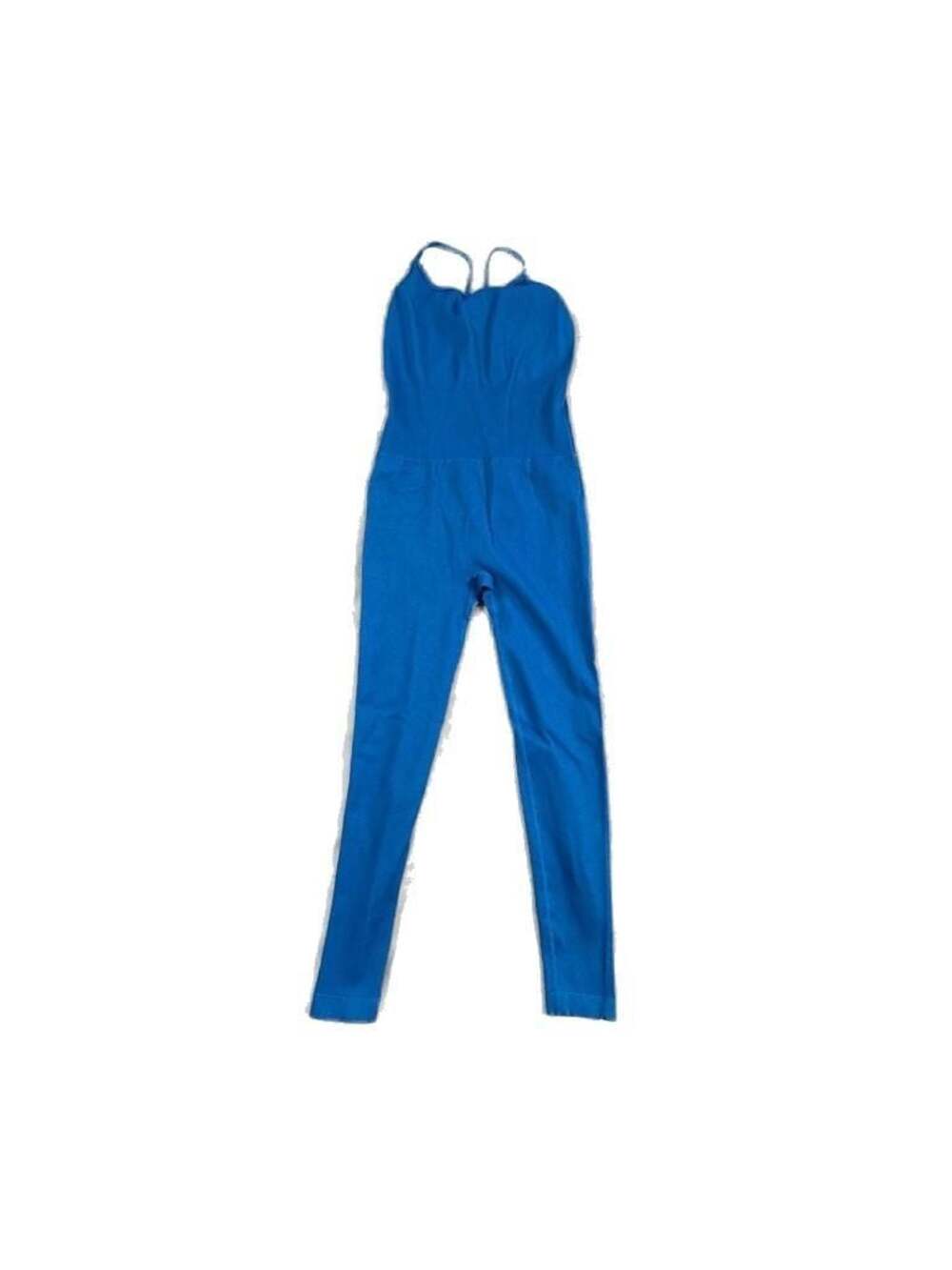 OQQ Women's Ribbed Seamless Jumpsuit Royal Blue Criss Cross Back Scrunch Butt